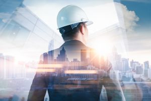 The,Double,Exposure,Image,Of,The,Engineer,Standing,Back,During